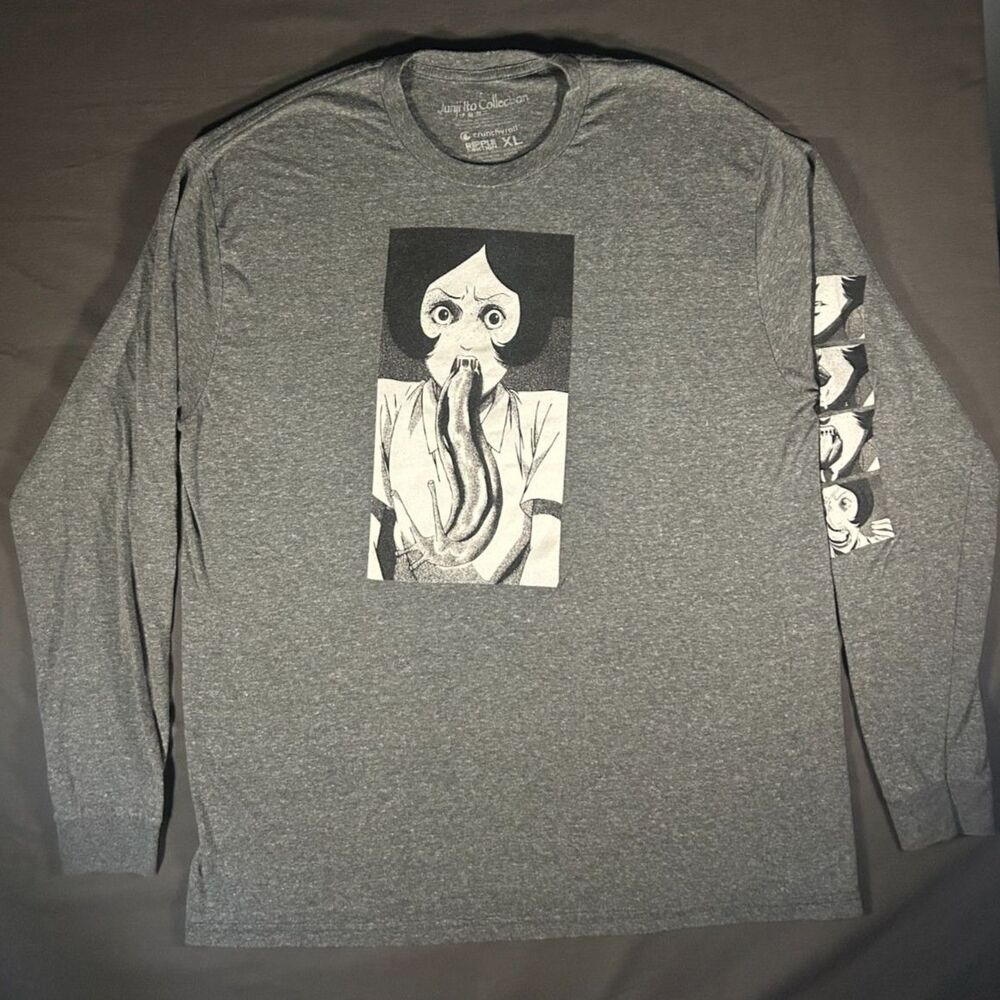 Grunge y2k junji ito slug girl long sleeve grey XL horror manga anime